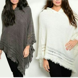 Tan/Khaki Asymmetrical Hooded Poncho
